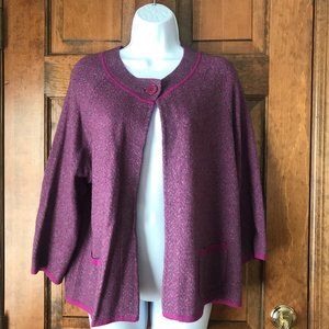 Talbots Fuchsia & Gray Chevron Single Button Close Cardigan Petite X-Large